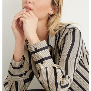 Dynamite Black and Cream Striped Button Down Shirt